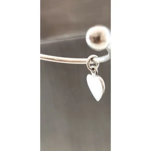 Sterling Removable Ball Bangle, Keychain with Heart Charm Heavy VTG Bracelet - Picture 3 of 5